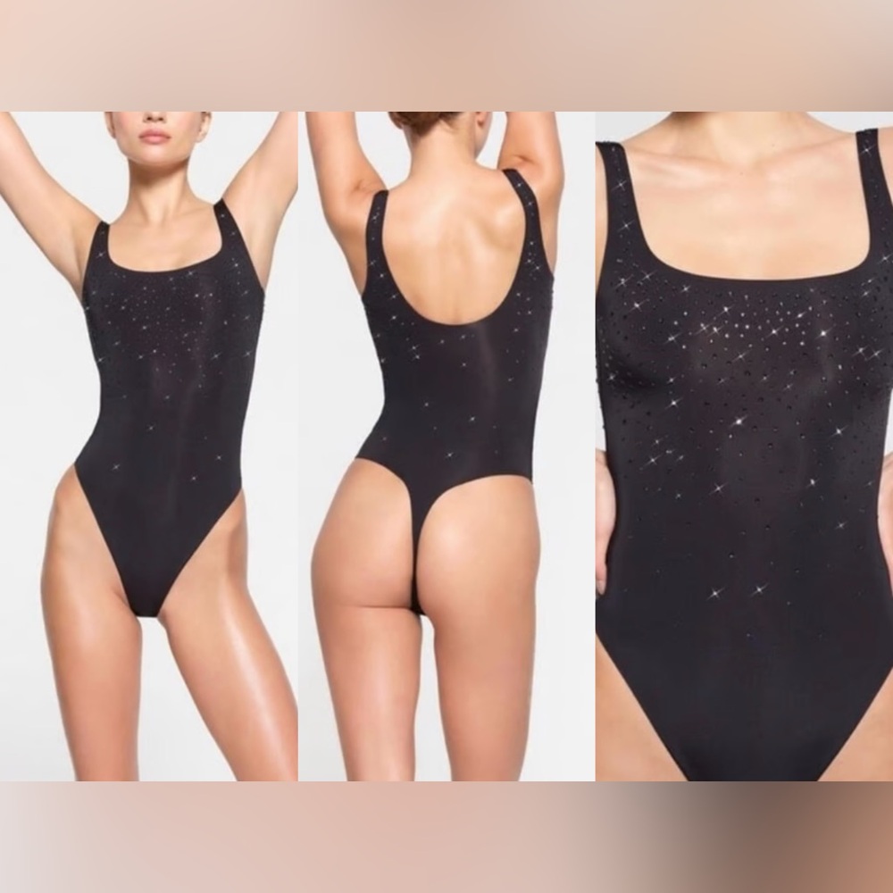 SKIMS X SWAROVSKI Square Neck Thong Bodysuit